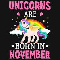 unicornios son nacido en noviembre cumpleaños camiseta diseño vector