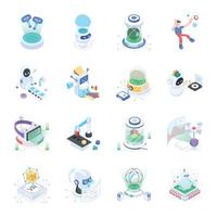 Collection of Isometric Style VR and Robotics Icons vector