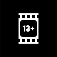 Sign of Adult Only for Thirteen Plus, 13 Plus Age in the Filmstrip. Age Rating Movie Icon Symbol for Movie Poster, Banner, Backdrop, Apps, Website or Graphic Design Element. Vector Illustration