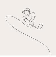 minimalista golf línea arte, extremo deporte, golfista atleta, sencillo bosquejo, contorno dibujo, vector ilustración, negro líneas golf