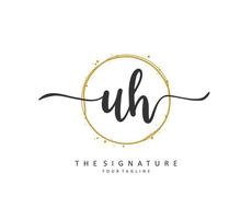 U H UH Initial letter handwriting and  signature logo. A concept handwriting initial logo with template element. vector