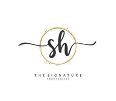 S H SH Initial letter handwriting and  signature logo. A concept handwriting initial logo with template element. vector