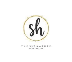 S H SH Initial letter handwriting and  signature logo. A concept handwriting initial logo with template element. vector