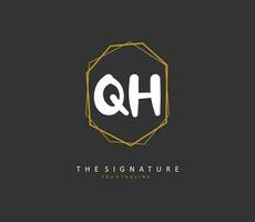 Q H QH Initial letter handwriting and  signature logo. A concept handwriting initial logo with template element. vector