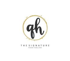 Q H QH Initial letter handwriting and  signature logo. A concept handwriting initial logo with template element. vector