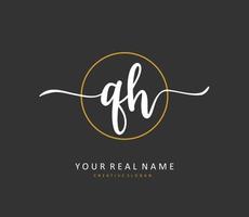 Q H QH Initial letter handwriting and  signature logo. A concept handwriting initial logo with template element. vector