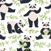 panda modelo. linda pandas con bambú hojas. dibujos animados contento asiático oso caracteres animal niño tela impresión sin costura vector textura