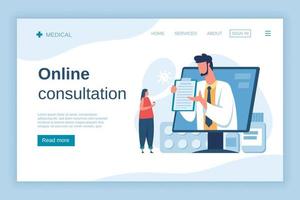 Online doctor consultation. Patient digital medical appointment with doctor. Online pharmacy, healthcare insurance concept vector landing page