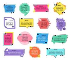 Quote frames. Quotes box frame with quotation marks, headline and text. Geometric shape dialogue speech bubble boxes, information tags vector set