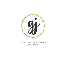 GJ Initial letter handwriting and  signature logo. A concept handwriting initial logo with template element. vector