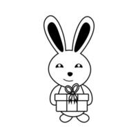 Smiling rabbit with a gift vector