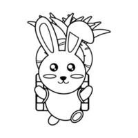 Vector coloring rabbit carries a basket full of carrots