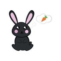 Black rabbit thinking about carrots vector