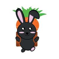 Black rabbit with a basket of carrots vector