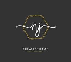 NJ Initial letter handwriting and  signature logo. A concept handwriting initial logo with template element. vector