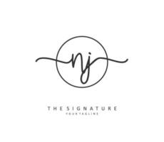 NJ Initial letter handwriting and  signature logo. A concept handwriting initial logo with template element. vector