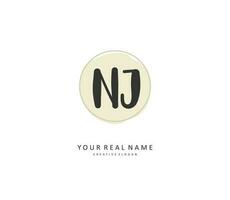 NJ Initial letter handwriting and  signature logo. A concept handwriting initial logo with template element. vector