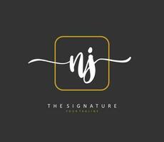 NJ Initial letter handwriting and  signature logo. A concept handwriting initial logo with template element. vector