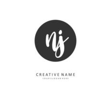 NJ Initial letter handwriting and  signature logo. A concept handwriting initial logo with template element. vector