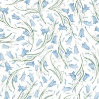 Watercolor Seamless Bluebell Flower Pattern. Hand drawn floral b vector