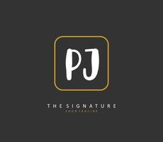 PJ Initial letter handwriting and  signature logo. A concept handwriting initial logo with template element. vector