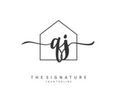 QJ Initial letter handwriting and  signature logo. A concept handwriting initial logo with template element. vector