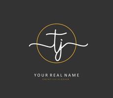 TJ Initial letter handwriting and  signature logo. A concept handwriting initial logo with template element. vector