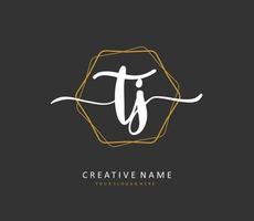 TJ Initial letter handwriting and  signature logo. A concept handwriting initial logo with template element. vector