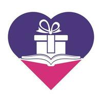 libro regalo corazón forma concepto logo diseño vector. biblioteca y sorpresa logotipo diseño modelo. vector