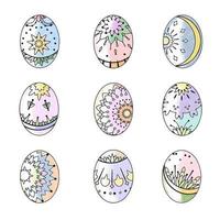 Set of Easter eggs with beautiful patterns in bright colors, freehand vector