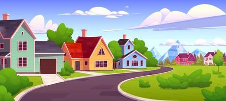 Suburban town street against mountain background vector