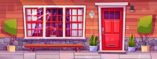 dibujos animados casa fachada con rojo puerta y porche vector