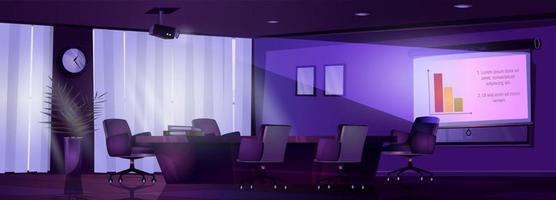 Cartoon boardroom interior design at night vector