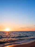 Panorama front viewpoint landscape travel summer sea wind wave cool on holiday calm coastal big sun set sky light orange golden Nature tropical Beautiful evening hour day At Bang san Beach Thailand.
