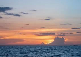 Panorama front viewpoint landscape travel summer sea wind wave cool on holiday calm coastal big sun set sky light orange golden Nature tropical Beautiful evening hour day At Bang san Beach Thailand. photo