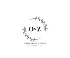 initial OZ letters Beautiful floral feminine editable premade monoline logo suitable for spa salon skin hair beauty boutique and cosmetic company. vector