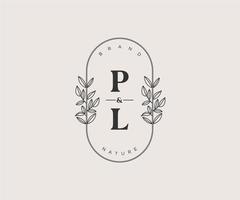 initial PL letters Beautiful floral feminine editable premade monoline logo suitable for spa salon skin hair beauty boutique and cosmetic company. vector