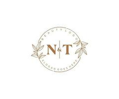 initial NT letters Beautiful floral feminine editable premade monoline logo suitable for spa salon skin hair beauty boutique and cosmetic company. vector