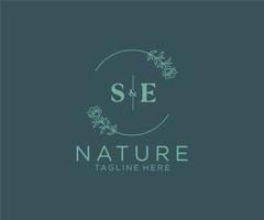 initial SE letters Botanical feminine logo template floral, editable premade monoline logo suitable, Luxury feminine wedding branding, corporate. vector