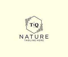 initial TQ letters Botanical feminine logo template floral, editable premade monoline logo suitable, Luxury feminine wedding branding, corporate. vector