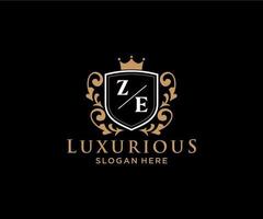 Initial ZE Letter Royal Luxury Logo template in vector art for Restaurant, Royalty, Boutique, Cafe, Hotel, Heraldic, Jewelry, Fashion and other vector illustration.