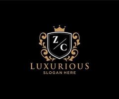 Initial ZC Letter Royal Luxury Logo template in vector art for Restaurant, Royalty, Boutique, Cafe, Hotel, Heraldic, Jewelry, Fashion and other vector illustration.