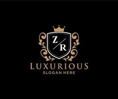 Initial ZR Letter Royal Luxury Logo template in vector art for Restaurant, Royalty, Boutique, Cafe, Hotel, Heraldic, Jewelry, Fashion and other vector illustration.