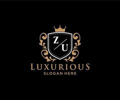 Initial ZU Letter Royal Luxury Logo template in vector art for Restaurant, Royalty, Boutique, Cafe, Hotel, Heraldic, Jewelry, Fashion and other vector illustration.