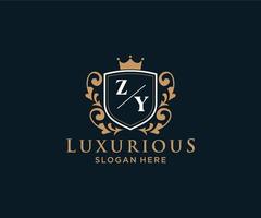 Initial ZY Letter Royal Luxury Logo template in vector art for Restaurant, Royalty, Boutique, Cafe, Hotel, Heraldic, Jewelry, Fashion and other vector illustration.