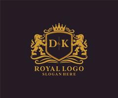 Initial DK Letter Lion Royal Luxury Logo template in vector art for Restaurant, Royalty, Boutique, Cafe, Hotel, Heraldic, Jewelry, Fashion and other vector illustration.