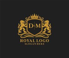 Initial DM Letter Lion Royal Luxury Logo template in vector art for Restaurant, Royalty, Boutique, Cafe, Hotel, Heraldic, Jewelry, Fashion and other vector illustration.