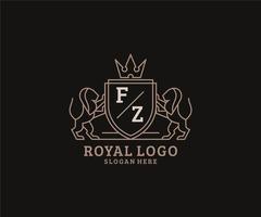 Initial FZ Letter Lion Royal Luxury Logo template in vector art for Restaurant, Royalty, Boutique, Cafe, Hotel, Heraldic, Jewelry, Fashion and other vector illustration.