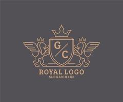 Initial GC Letter Lion Royal Luxury Heraldic,Crest Logo template in vector art for Restaurant, Royalty, Boutique, Cafe, Hotel, Heraldic, Jewelry, Fashion and other vector illustration.