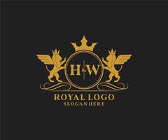 Initial HW Letter Lion Royal Luxury Heraldic,Crest Logo template in vector art for Restaurant, Royalty, Boutique, Cafe, Hotel, Heraldic, Jewelry, Fashion and other vector illustration.